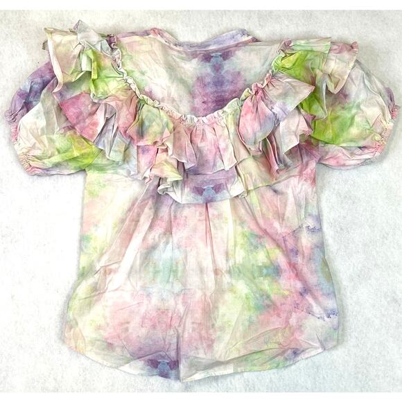 NWT Stellah Tie Dye pastel party Ruffled Top, Medium - Picture 4 of 5